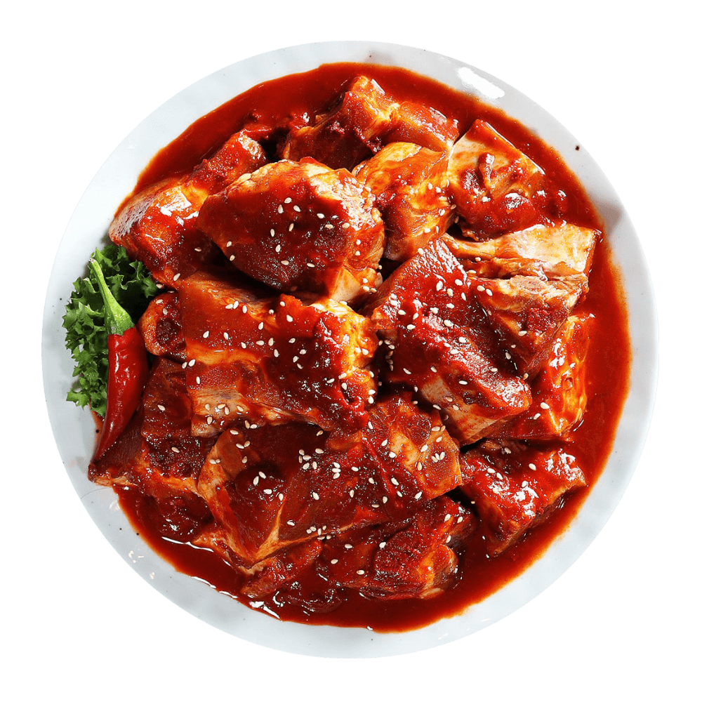 Costillas de cerdo marinadas, en rodajas
