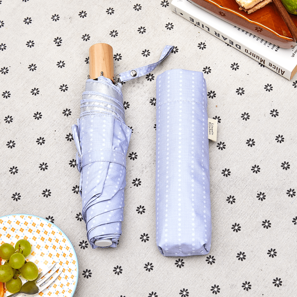 Lightweight Small Umbrella With Wood Handle Blue Stripe