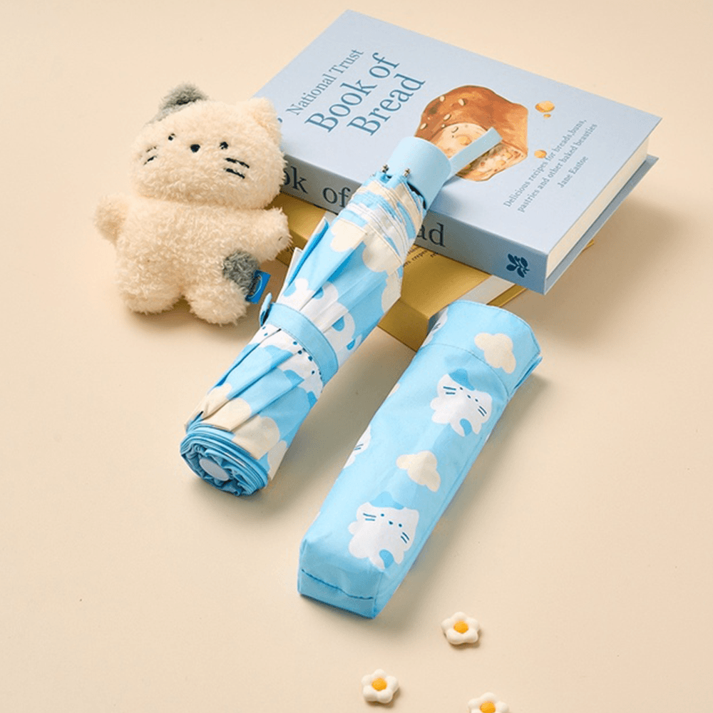 Cloud Milkcat Pattern 3-folding Umbrella Blue