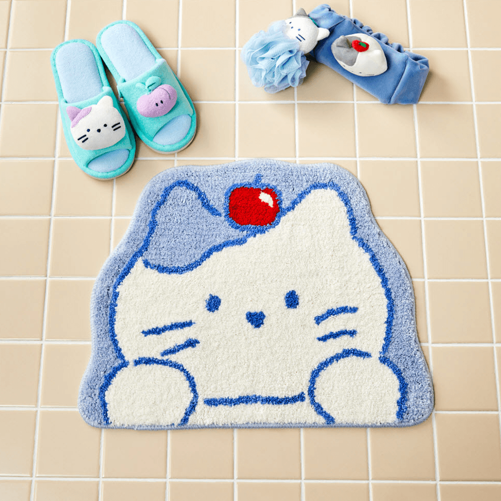 Fluffy Applefarm Milkcat Shaped Bath Mat Blue